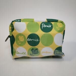 Lancome Cosmetics Small Zip-up Bag 6x5.5x2" Retro Yellow Lime Green White NWOT